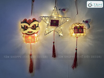 Lồng đèn con thỏ giỏ tre - sao mây có đèn Led (Trung thu - Đoàn viên) LDEN-TRE-02